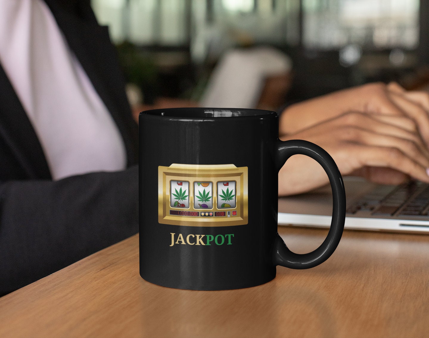 Jackpot Weed Leaf Slot Machine Coffee Mug